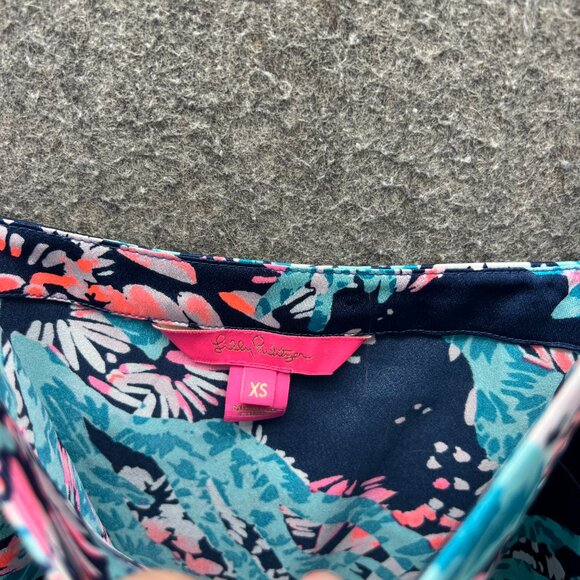 Lilly Pulitzer Camisole Women XS Blue Pink Floral Rayon Sleeveless Tank Shirt - Picture 9 of 9